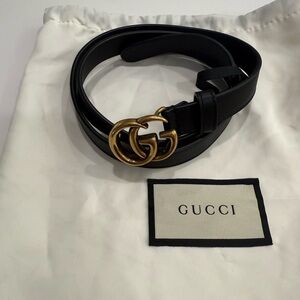 Gucci Black and Gold Leather Belt with Iconic GG Buckle